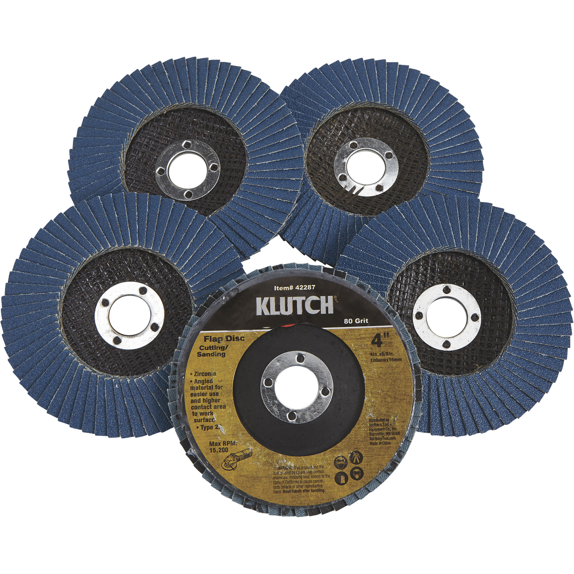 Klutch 4in. Flap Discs, 5-Pk., Type 29, 80 Grit